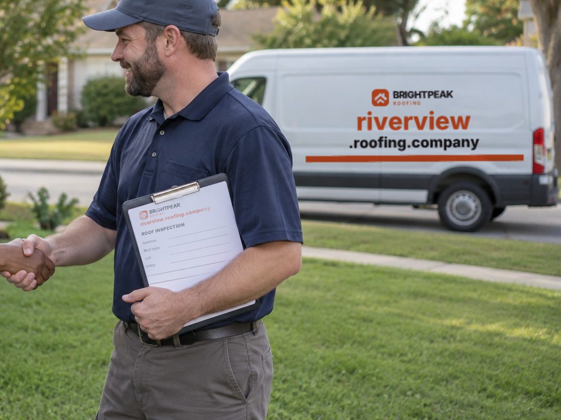riverview.roofing.company on a roofing van and an inspection form